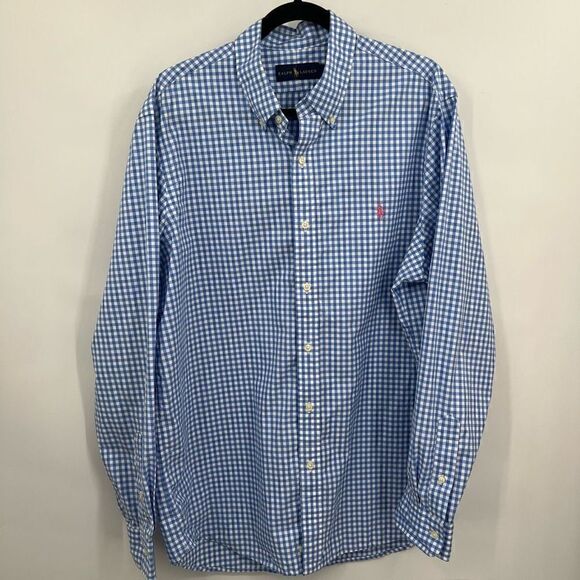 Ralph Lauren Collared Long Sleeve Button-Down Plaid Blue & White Shirt Size XL - Picture 1 of 5